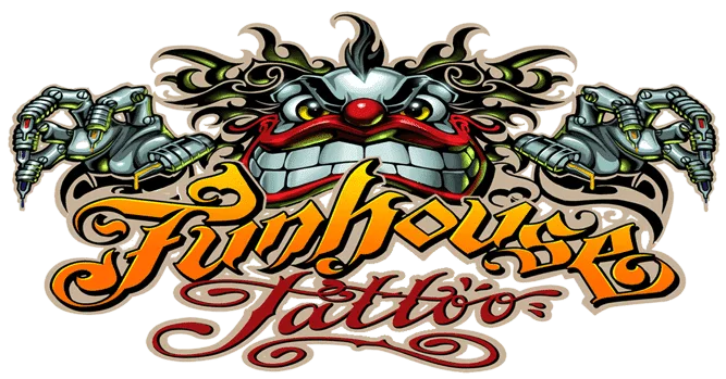 The logo for Funhouse Tattoo incorporates a combination of fun and unique elements.