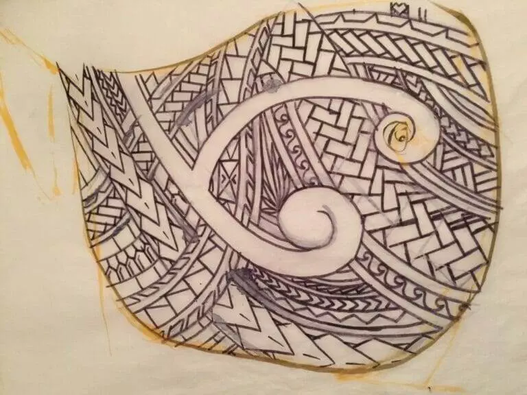 A Polynesian tribal design drawn on paper in San Diego.