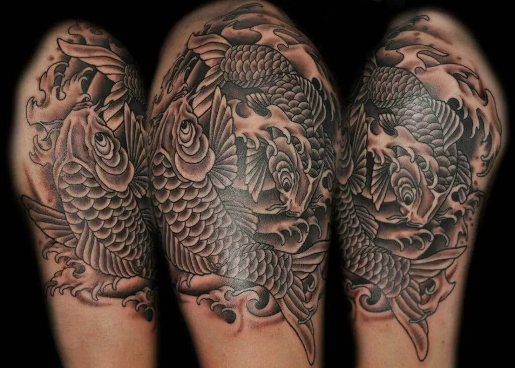 Japanese koi fish tattoo on the sleeve.