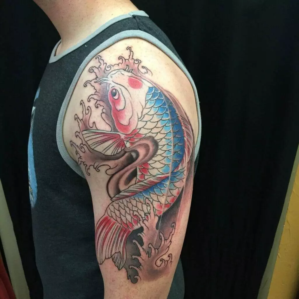 man, koi fish, tattoo