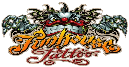 The logo for funhouse tattoo.