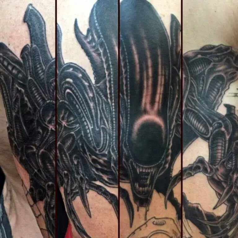 Alien tattoo, man's sleeve.