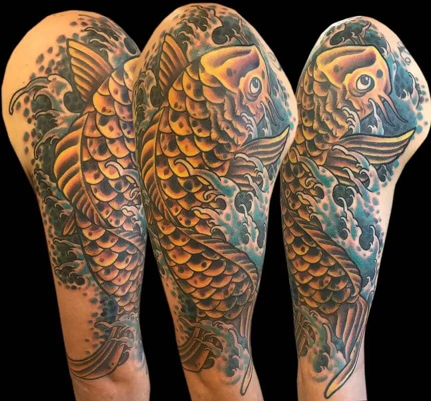 Japanese koi fish sleeve tattoo.