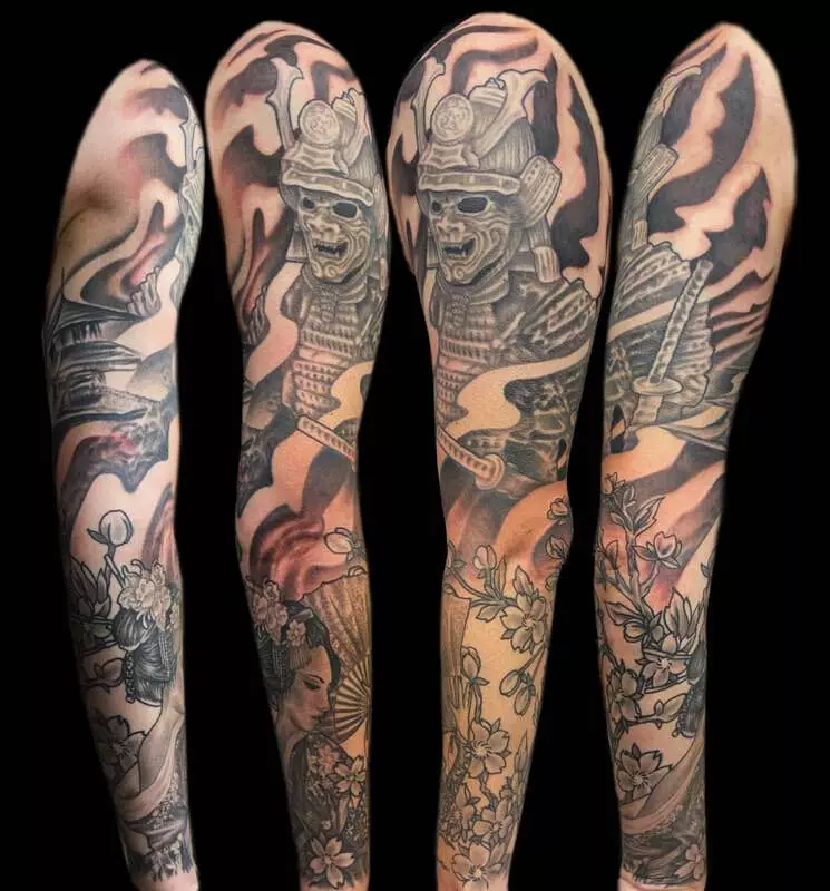 Japanese samurai sleeve tattoo.