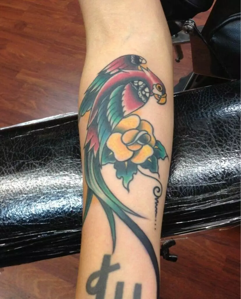 tattoo, parrot, rose