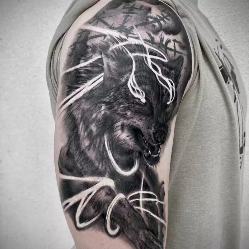 wolf tattoo, man, arm