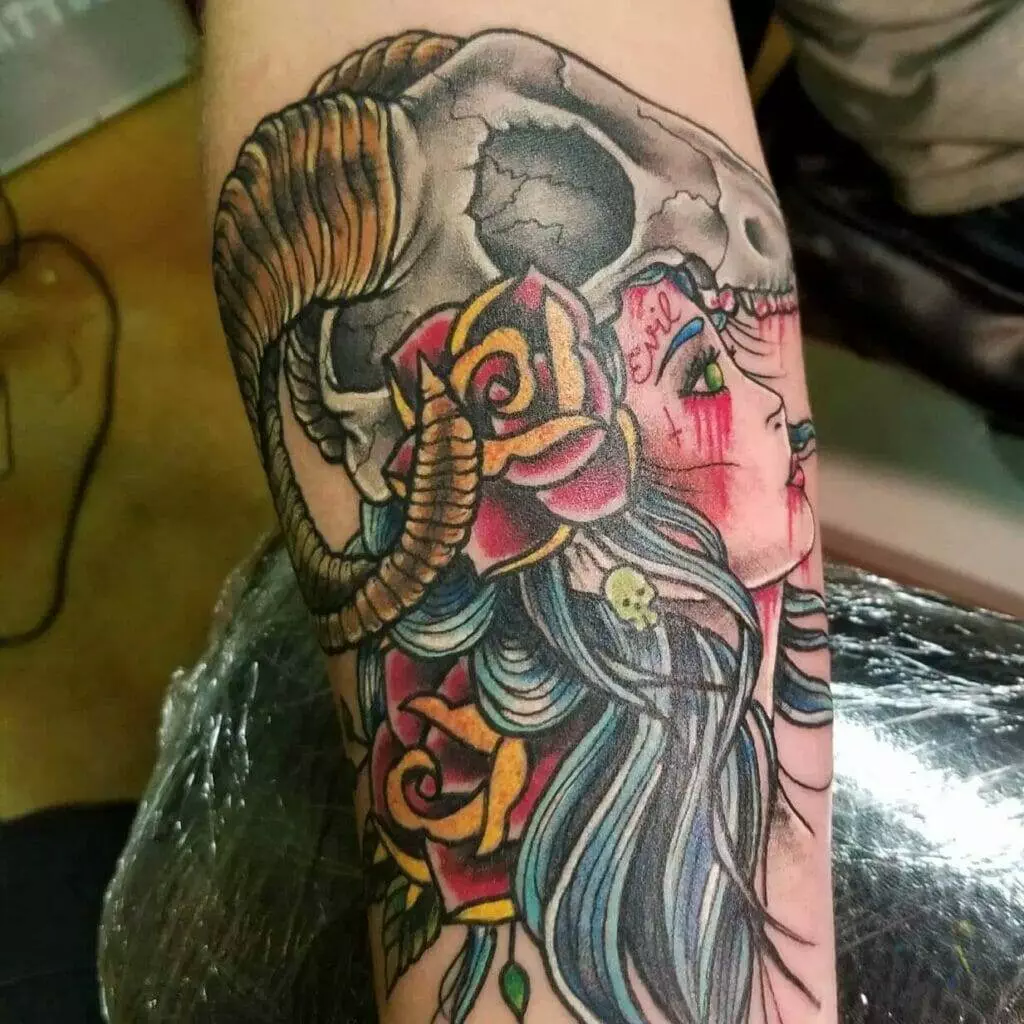 tattoo, woman, skull